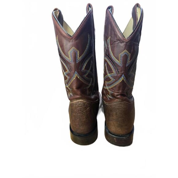 Old West Brown Western Cowboy Boots with Embroidered Design Boys - Picture 5 of 12